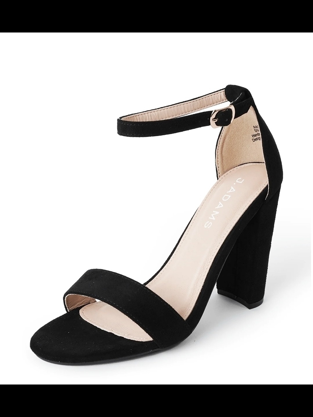 J.Adams Black Suede Block Heel Sandal with Ankle Strap